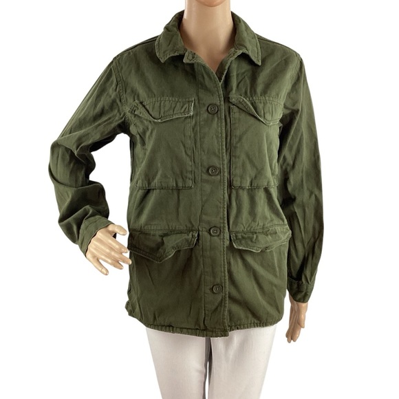 Topshop Utility Cotton Military Jacket Army Green Size 4 - Picture 1 of 7